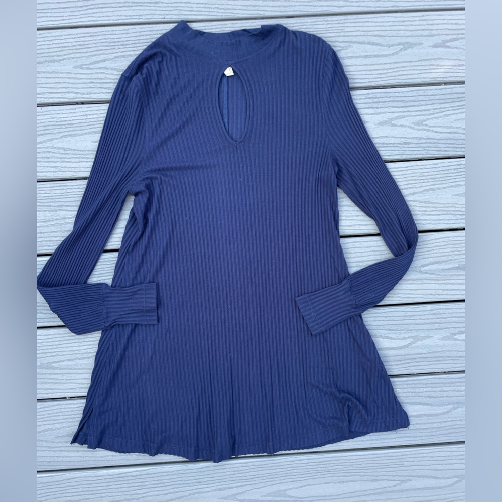 Free People navy keyhole long sleeve dress